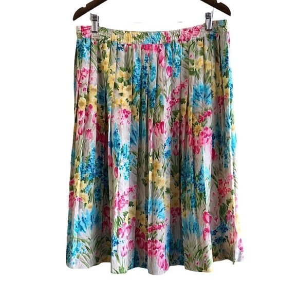 Alfred Dunner Vintage Preppy Pleated Floral High Waist Mini Skirt Cream - Picture 11 of 11